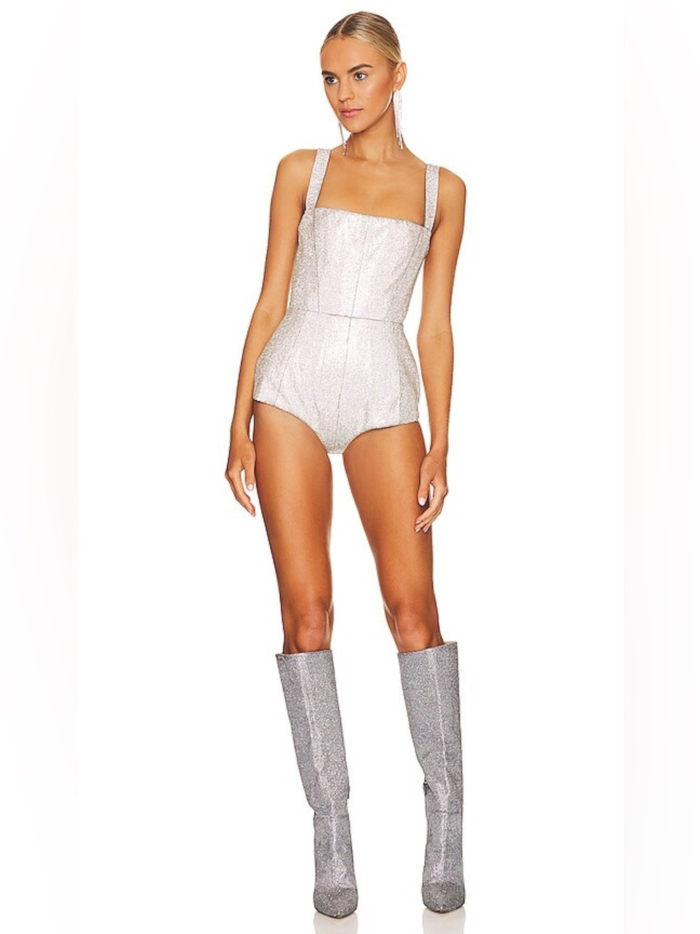 BRONX AND BANCO Zizi Playsuit Silver Crystal Rhinestone Corset Romper NWT Size M